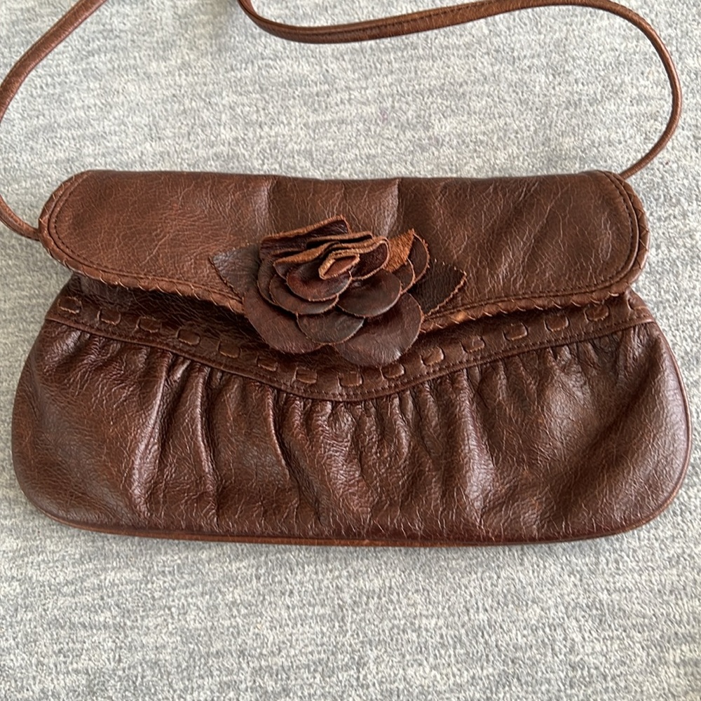 Junior Drake Convertible Handbag Vintage Flower Flap Clutch Shoulder Brown Small - Picture 4 of 16